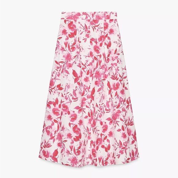 ZARA MIDI POPLIN A-LINE SKIRT POCKETS - Picture 6 of 7